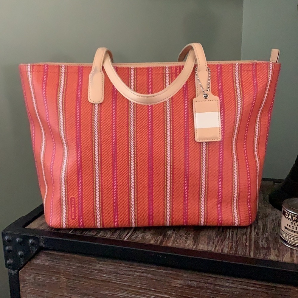 Coach Legacy Weekend Ticking Stripe PVC Zip Tote - Picture 3 of 16